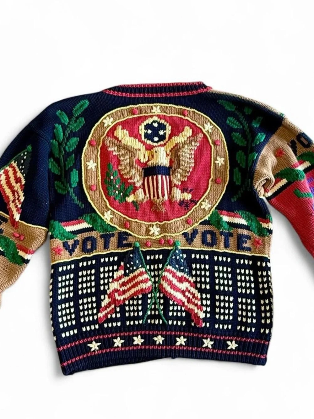 Vintage Traditional Trading Co Election Vote Themed Hand Knit Cardigan Size M - Picture 6 of 8